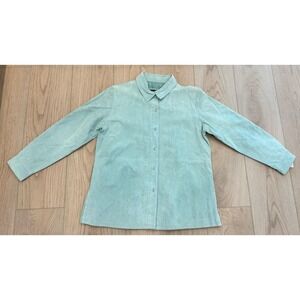 Vintage Dialogue Mint Green‎ Suede Leather Shirt Jacket Shacket XL Y2K